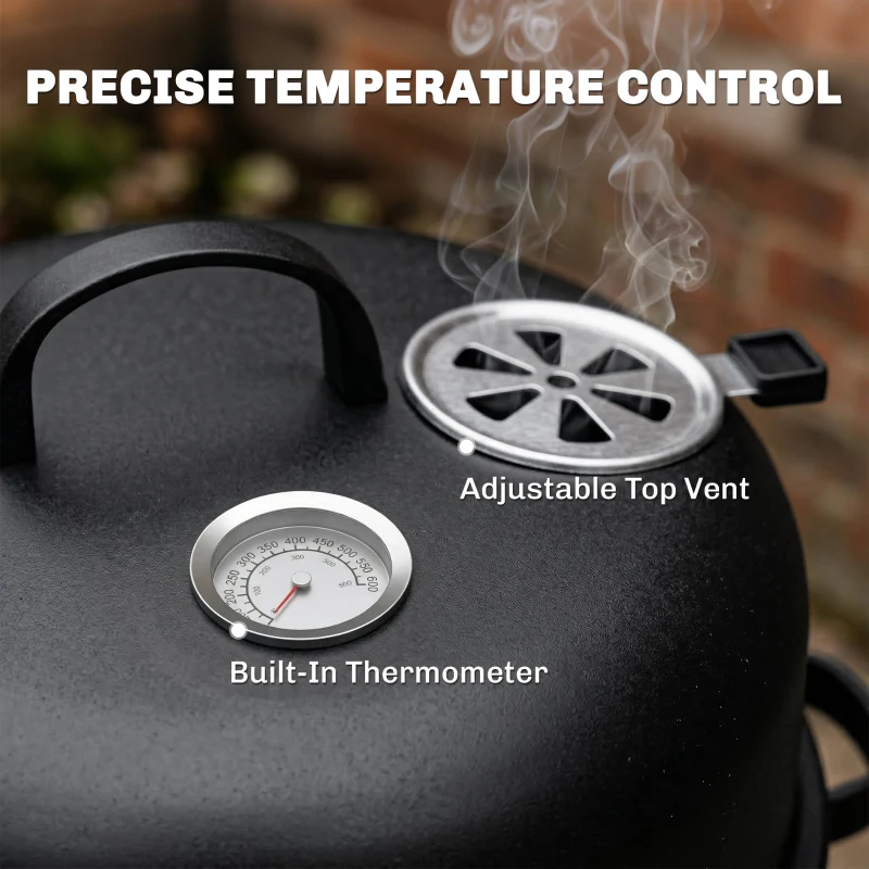 Outsunny 3-in-1 Vertical Charcoal Smoker with 2 Grill Grates, Built-in Thermometer, Adjustable Vent, 2 Doors