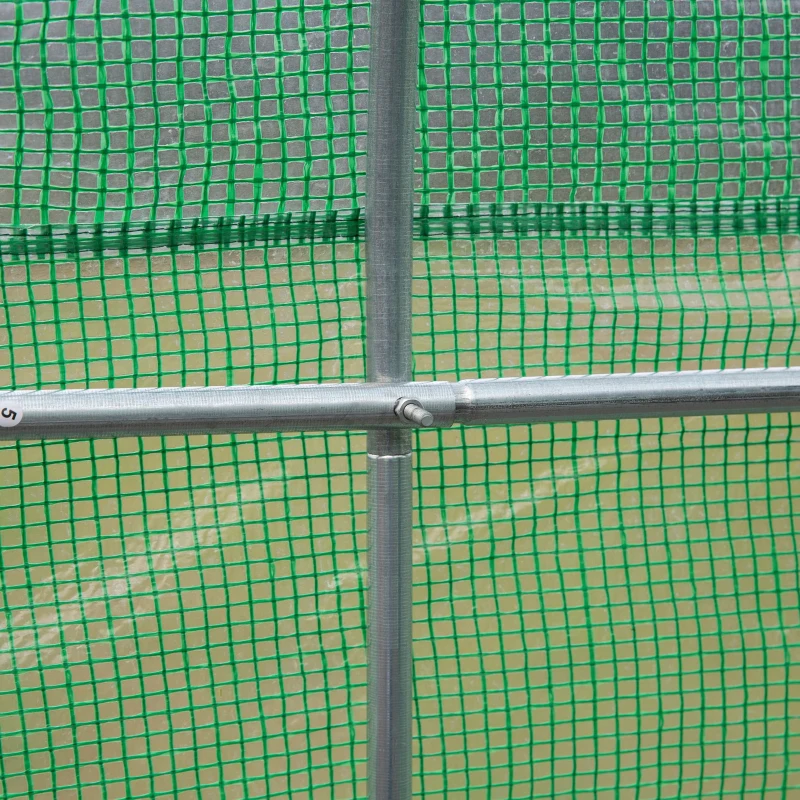 Outsunny Garden Tunnel Greenhouse 10.5 m² dim. 350L x 300l x 200H cm Door + 6 roll-up windows Galvanized steel HDPE cover Green