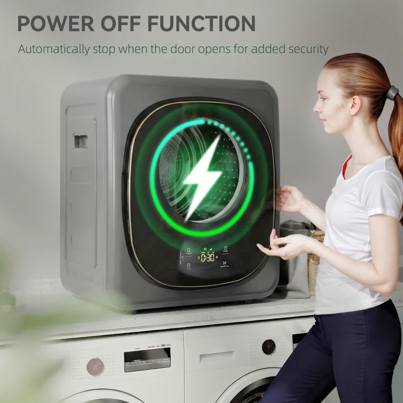 HOMCOM 4kg Vented Tumble Dryer with 5 Drying Mode, 800W Compact Freestanding Front Tumble Dryer Grey