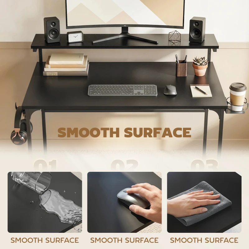 HOMCOM Computer Desk, 80cm Home Office Study Table with Hutch Shelf, Cup Holder, Headphone Hook, Black