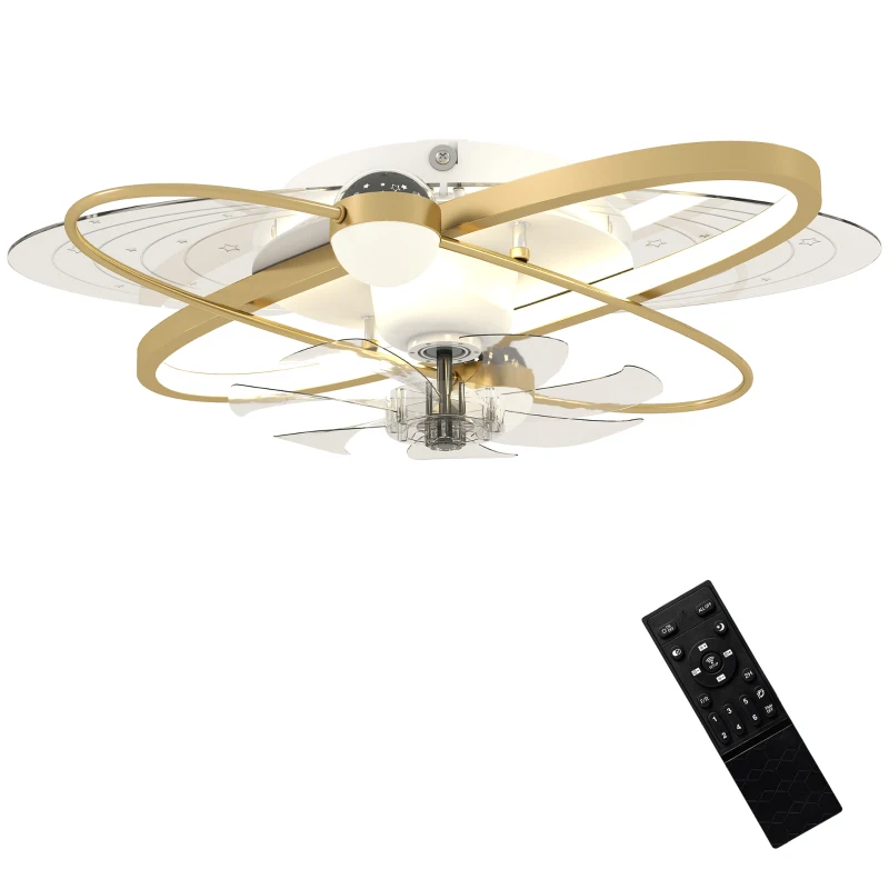 HOMCOM Ceiling Fan with Light and Remote, 3 Colour Temperatures, LED Mount Ceiling Fan Light for Bedroom, Gold Tone