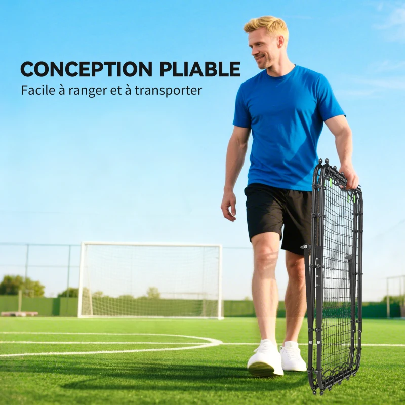 HOMCOM Filet de rebond double face 91 x 91 cm filet de rebond football pliable réglable dans 5 angles structure en acier noir