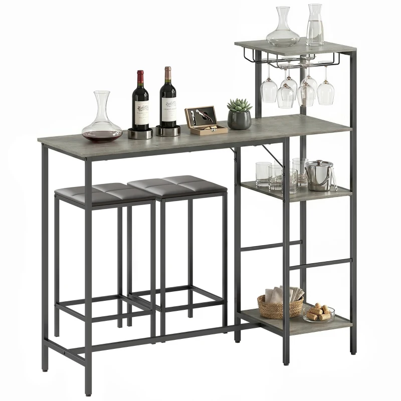 HOMCOM 3 Piece Breakfast Bar Table and Stools Set, Washed Grey