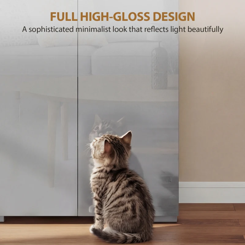 HOMCOM 180 cm Tall Kitchen Cupboard, Pantry Storage Cabinet with Soft Close Doors and Adjustable Shelves, High Gloss Grey