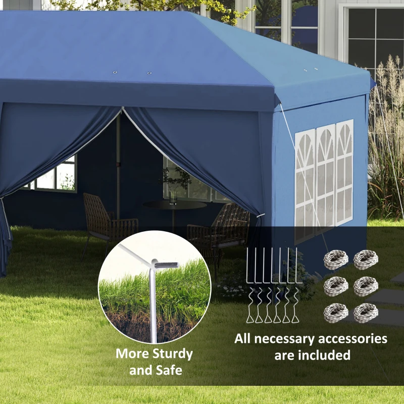 Outsunny 3 x 6m Pop-Up Gazebo, with Curtain Walls and Windows - Blue