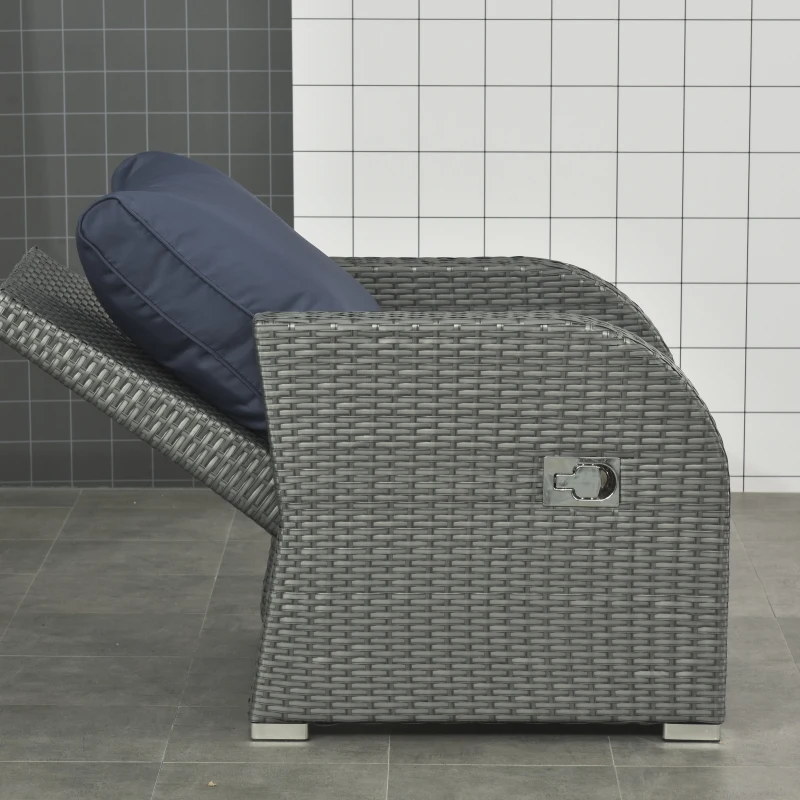 Outsunny Six-piece Outdoor Rattan Dining Set, Outdoor Sofa Set with Reclining Armchairs and Mental Frame, Blue