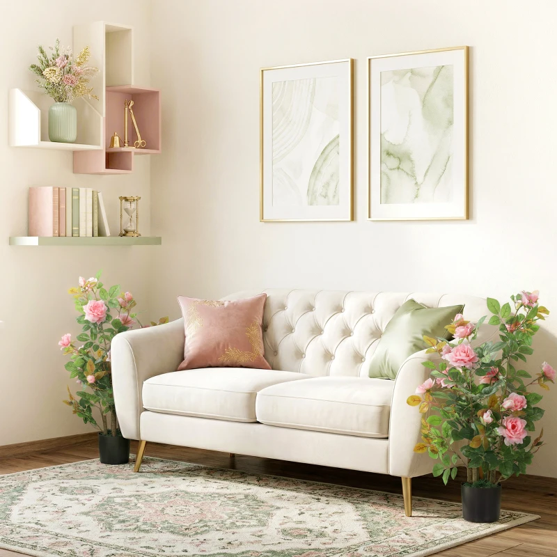 HOMCOM 90cm Artificial Rose Tree Set of 2, Decorative Fake Plant with 344 Silk Leaves 17 Flowers for Outdoor Indoor Decor, Pink