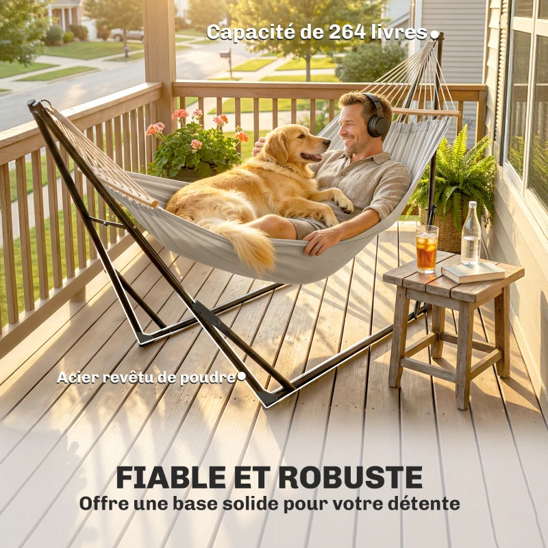 Outsunny Support de Hamac 290 cm, Cadre de Hamac en Acier Pliable, Portable et Réglable avec Sac de Transport, Noir