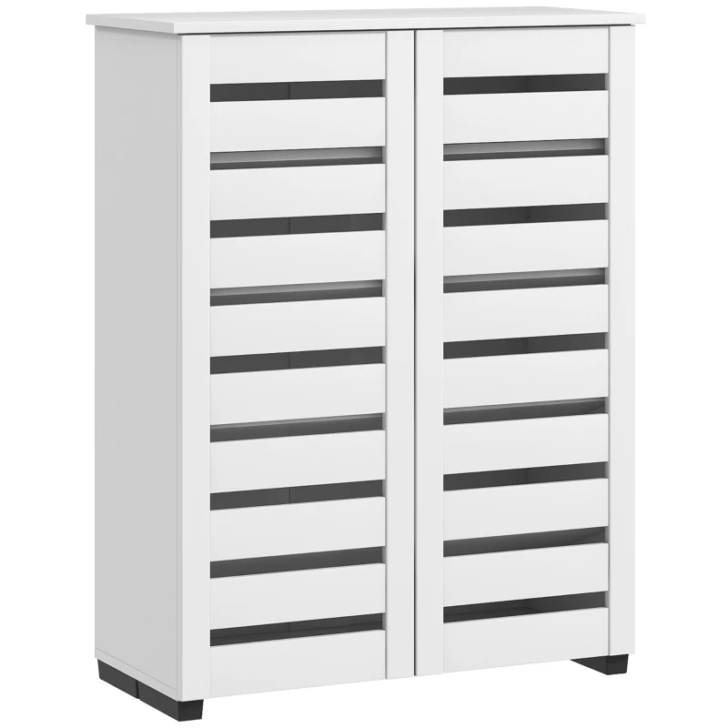 HOMCOM Narrow Shoe Cabinet for Entryway, 5-Tier Slim Shoe Storage Cabinet with 2 Slatted Doors and Adjustable Shelves