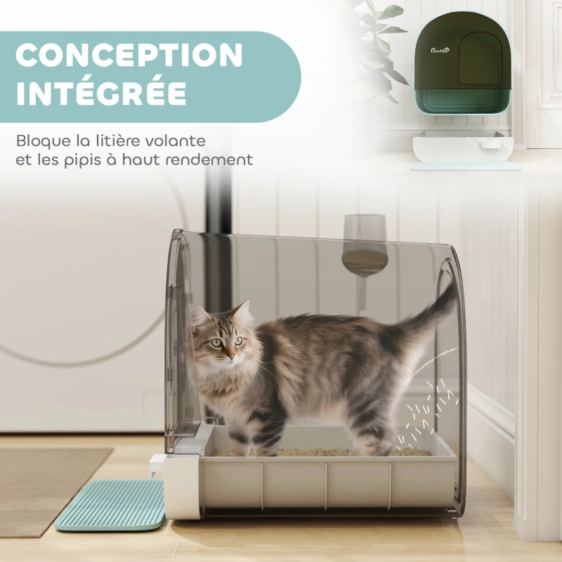 PawHut Maison de toilette pour chat avec tiroir amovible, bac à litière fermé avec tapis anti-trace, pelle, filtre anti-odeur et porte battante, nettoyage facile, 43 x 44 x 47 cm, vert