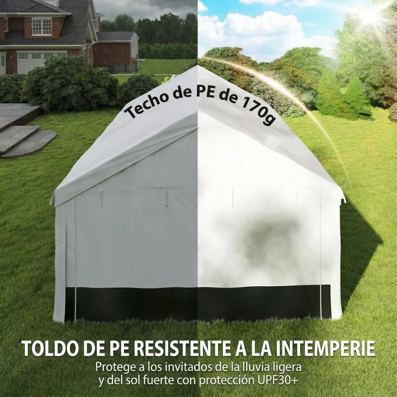 Outsunny Carpa para Fiestas 4x6 m Carpa de Jardín con Paredes Extraíbles 2 Puertas y Ventanas UPF30+ para Boda Gris y Blanco