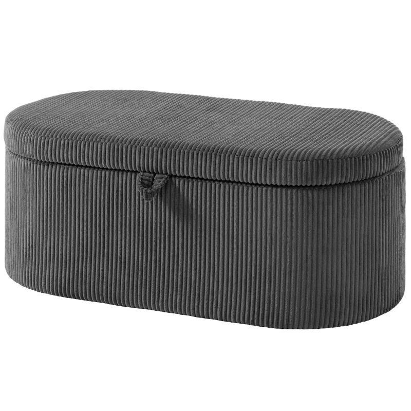 HOMCOM Storage Ottoman, Corduroy Upholstered Ottoman Storage Box with Padded Seat, 105 x 51 x 49 cm, Dark Grey