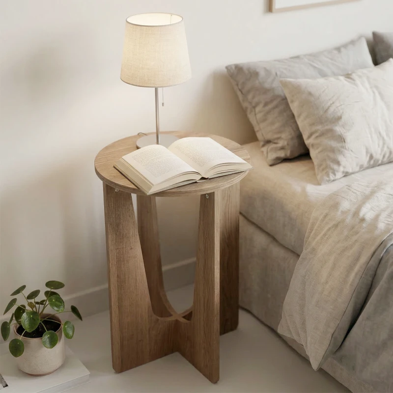 HOMCOM End Table Compact Round Side Table with Curved Legs in Coffee Wood Effect