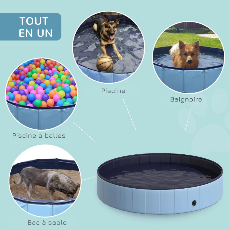 PawHut Collapsible Non-Slip PVC Dog Pool, Easy to Clean, 160 cm Diameter x 30 cm Height, Blue