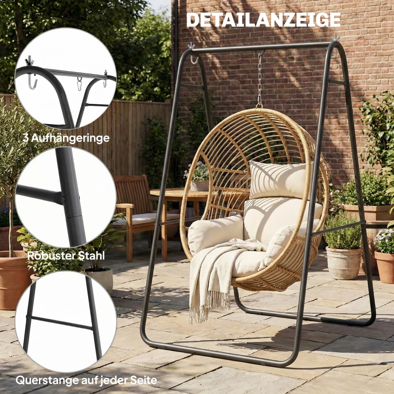 Outsunny Hängesessel-Ständer, 150 kg Tragkraft, für drinnen und draußen, Schwarz