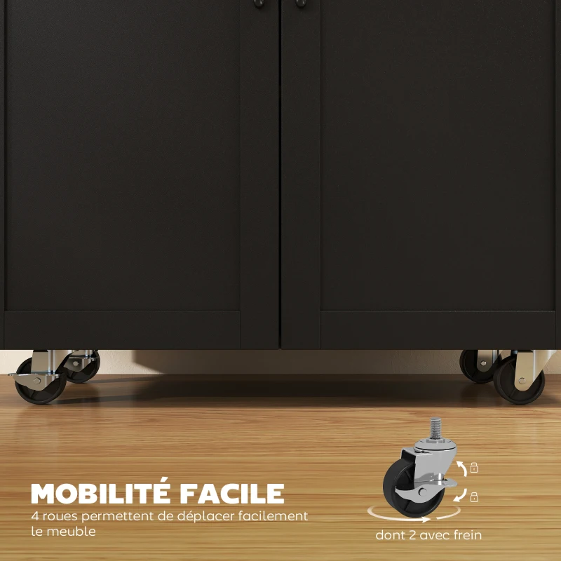 HOMCOM Dessert îlot de cuisine multi-rangements tiroirs placard 2 portes avec étagère réglable 105 x 36 x 85 cm noir