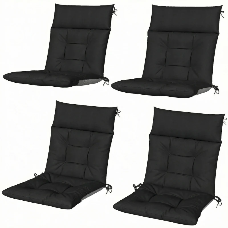 Outsunny Patio Chair Cushions Set of 4, Waterproof Non-Slip Lounge Chair Cushions, 112x53cm, Black