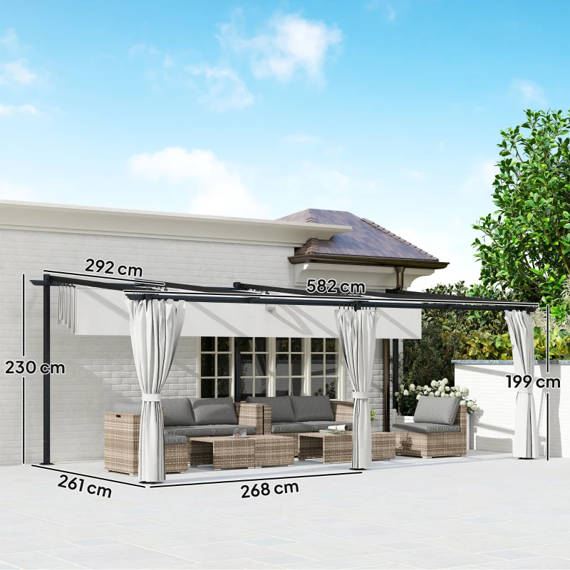 Outsunny Pergola jardin exterieur 3 x 6 m pergola coulissante rétractable avec parois latérales, abri soleil UPF30+, gris(m-3)