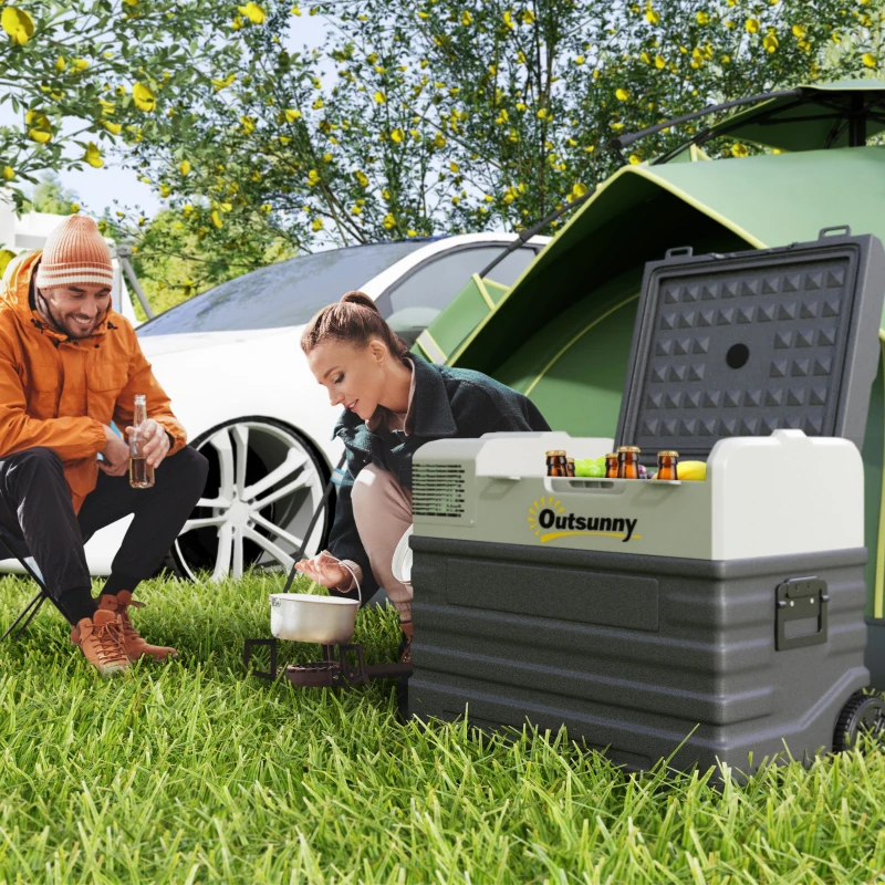 Outsunny Glacière électrique à compression 56L portable avec modes ECO/MAX, tige télescopique et roulettes, noir