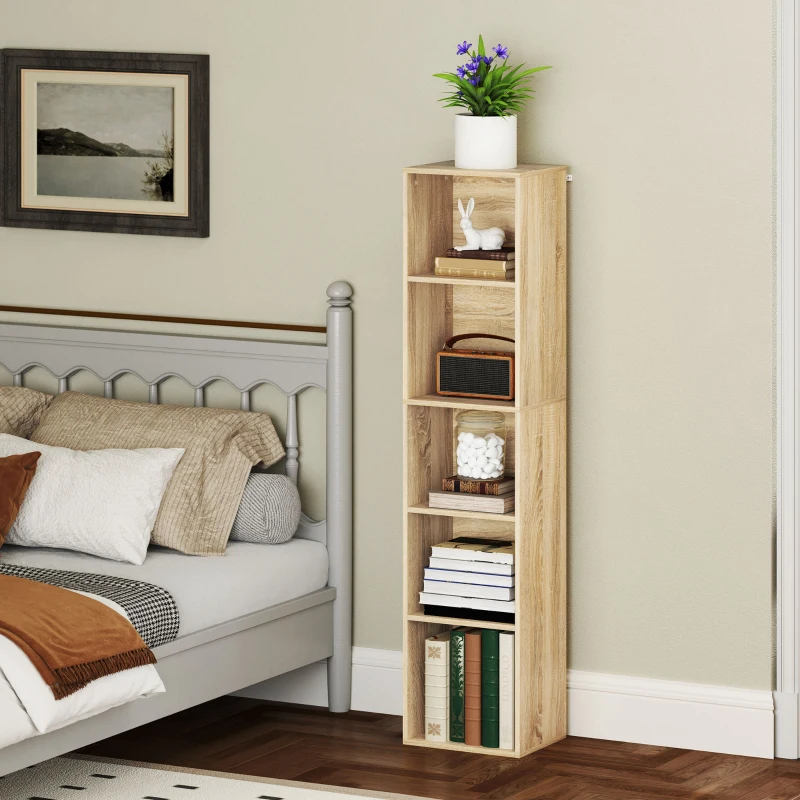 HOMCOM Bibliothèque étagère de rangement 5 niveaux avec étagères réglables pour salon, chambre, bureau, 30x24x133,5cm, naturel