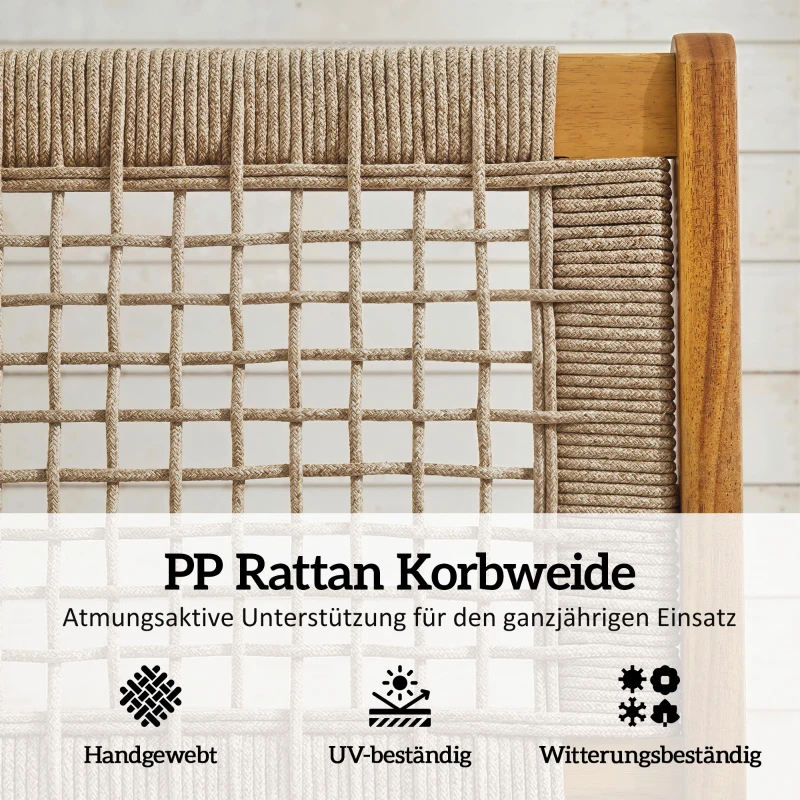 Outsunny Gartensessel mit Hocker 2-teilig FSC Akazienholz Outdoor Loungesessel mit Rattan-Sitz Boho-Stil verstellbare Füße