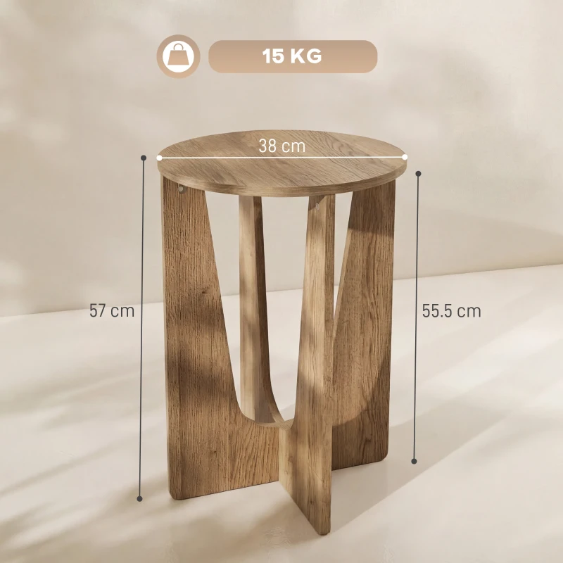 HOMCOM End Table Compact Round Side Table with Curved Legs in Coffee Wood Effect