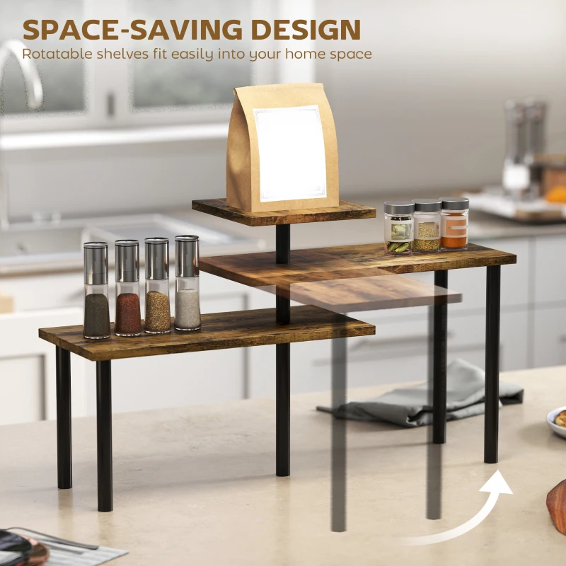 HOMCOM 3-Tier Kitchen Countertop Organiser, Adjustable Spice Rack, Corner Shelf for Kitchen, Coffee Bar, Bathroom, Rustic Brown