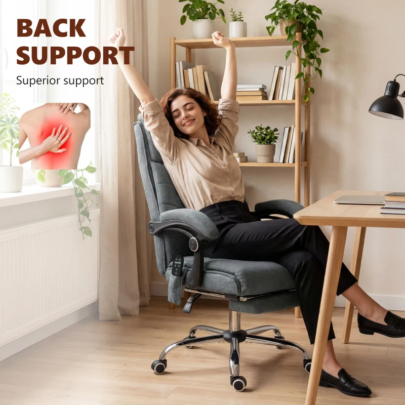 Vinsetto High Back Vibration Massage Office Chair with Footrest, Heated, Grey