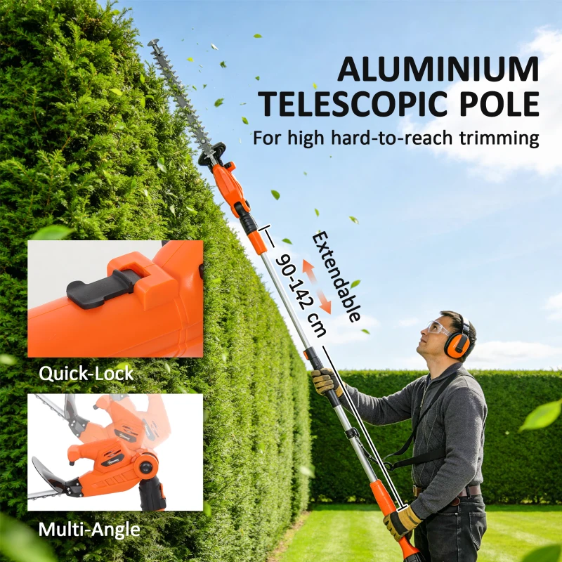 Outsunny Taille-Haies Électrique avec Manche Télescopique Lame 51 cm 2 Batteries 4,0 Ah  112,5x15x14,5cm, Orange