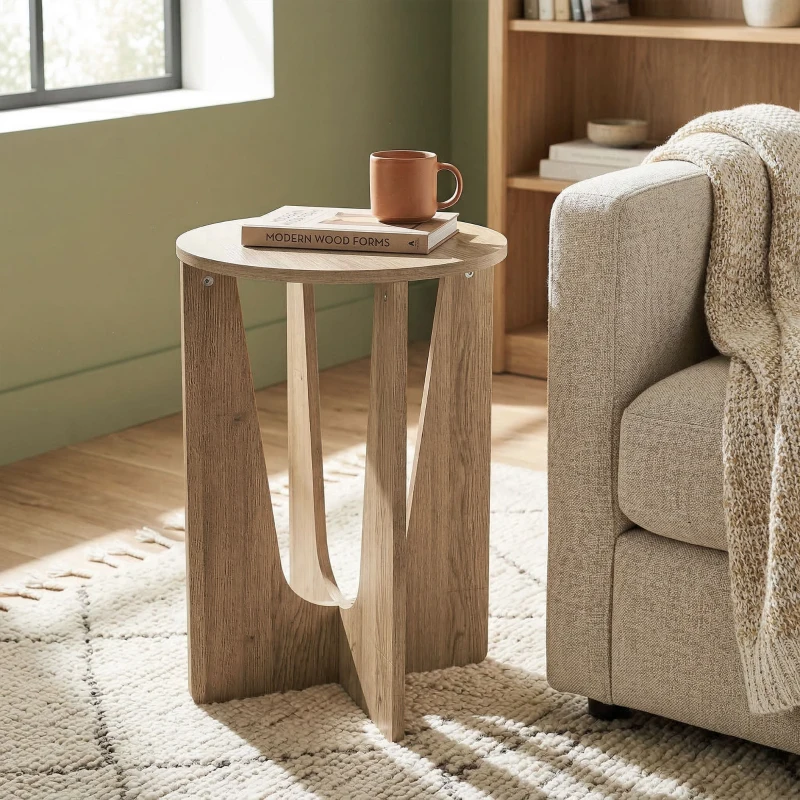 HOMCOM End Table Compact Round Side Table with Curved Legs in Coffee Wood Effect