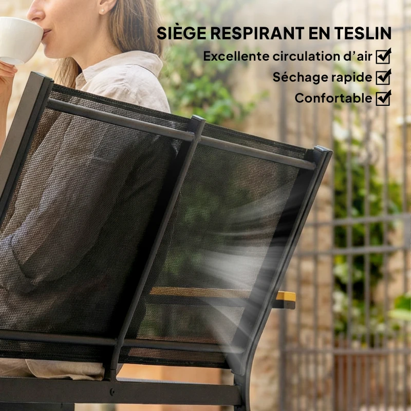 Outsunny Salon de jardin extérieur 4 pièces avec canapé 2 places, 2 chaises et table basse en verre trempé, noir