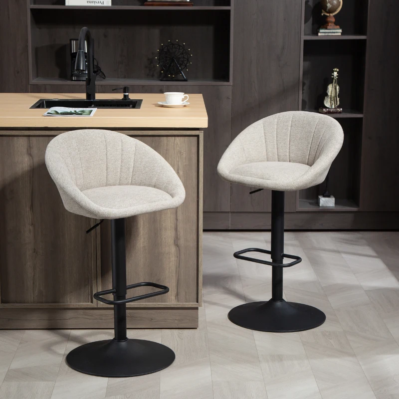 HOMCOM Lot de 2 tabourets de bar, chaises de bar hauteur réglable avec dossier et accoudoirs, repose-pieds, beige