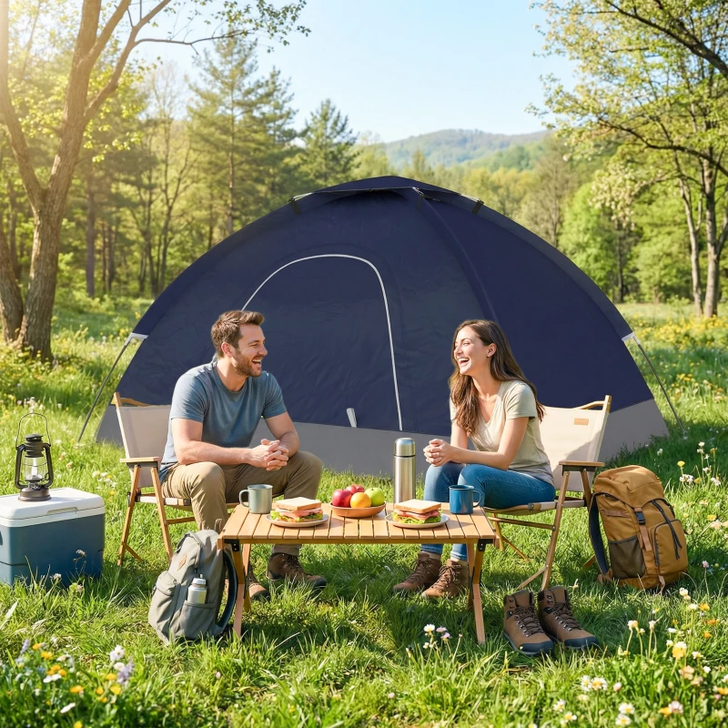 Outsunny 2 Person Camping Tent, Dome Tent with Zipped Doors, Storage Pocket, Portable Handy Bag, Navy Blue