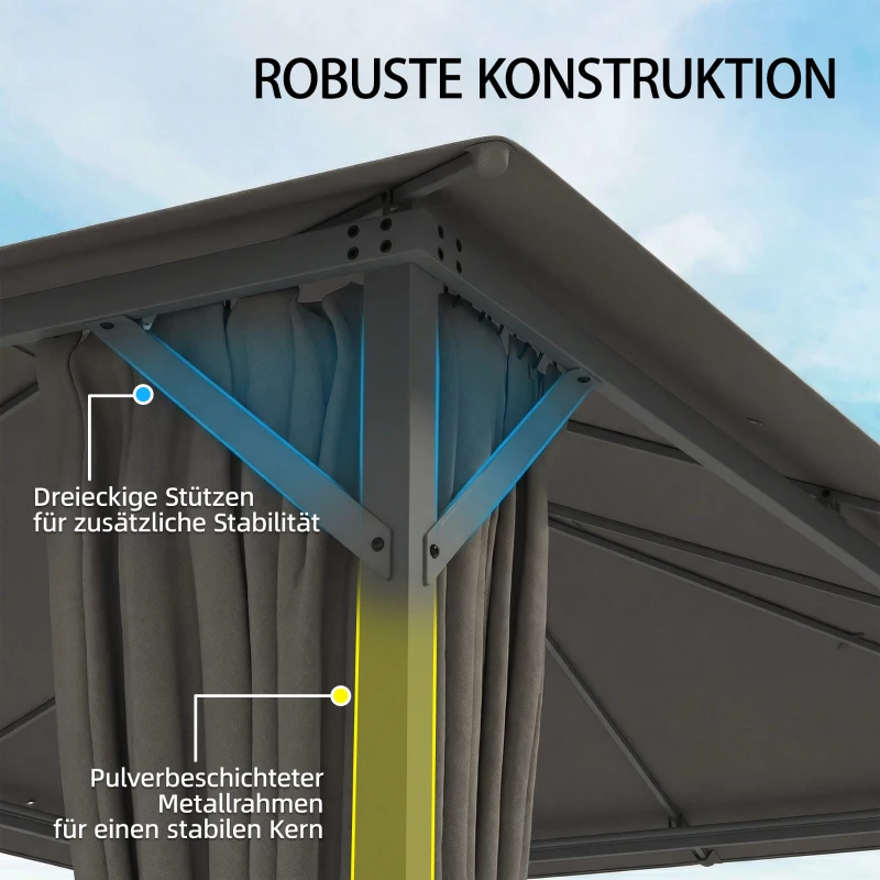 Outsunny Pavillon ca. 4x3m Wasserabweisend Stabil Winterfest Gartenpavillon mit Moskitonetz 4 Seitenteile Lüftung Drainagelöchern