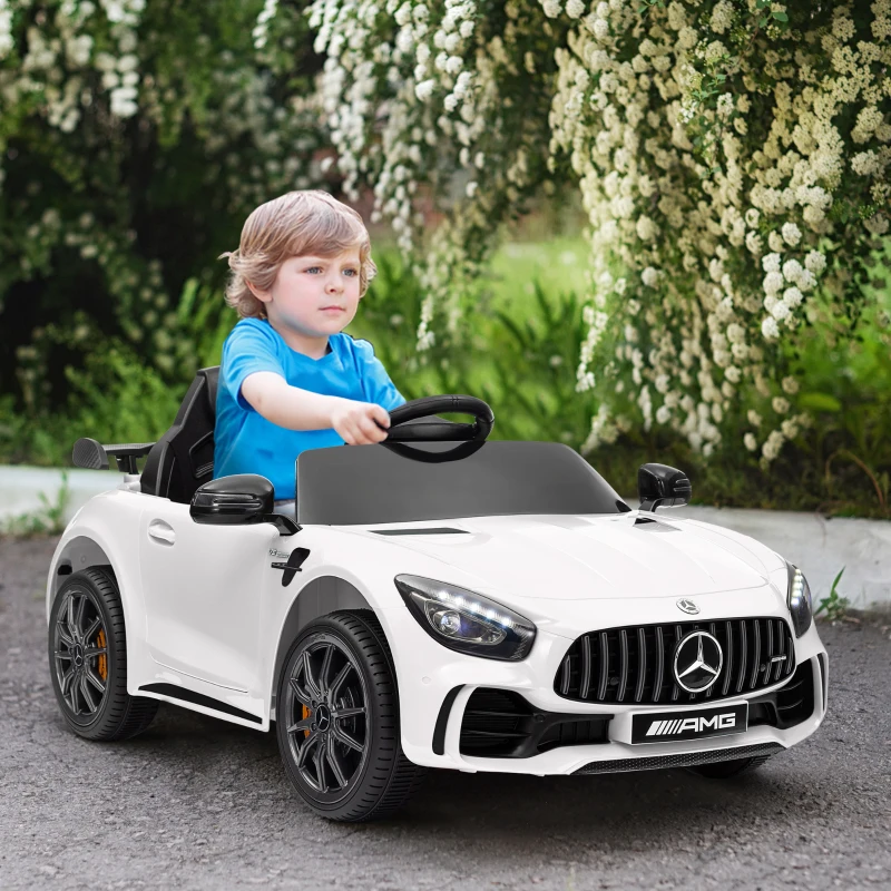 AIYAPLAY Voiture électrique enfants sous licence Mercedes-Benz AMG GTR 12V télécommande 2,4G max. 5 km/h 108 x 67 x 46 cm blanc