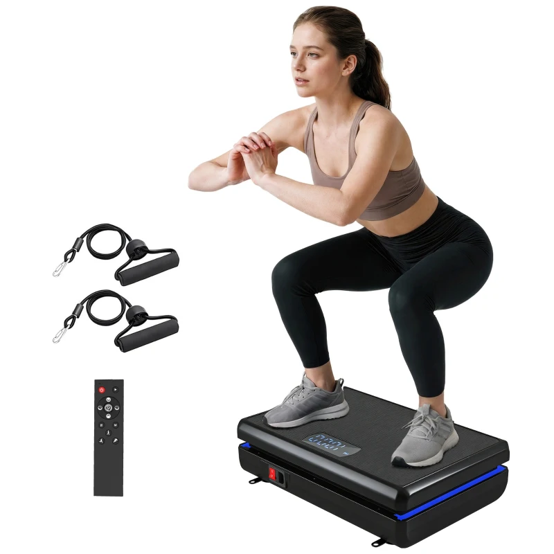 SPORTNOW Plataforma Vibratoria con 120 Velocidades 5 Programas Pantalla LED Luz Mando a Distancia 2 Bandas Elásticas Negro