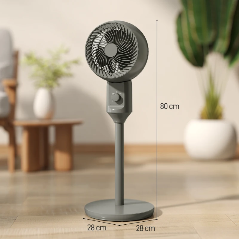 HOMCOM Air Circulator Fan Pedestal Cooling Fan with 3 Speed and Carry Handle, 9 Inch, Grey