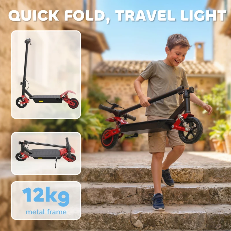 AIYAPLAY Foldable Kids Electric Scooter with LCD Display, Dual Shock Absorption, Up to 15 KM/H, Max Range 6 KM for Age 6-14, Red