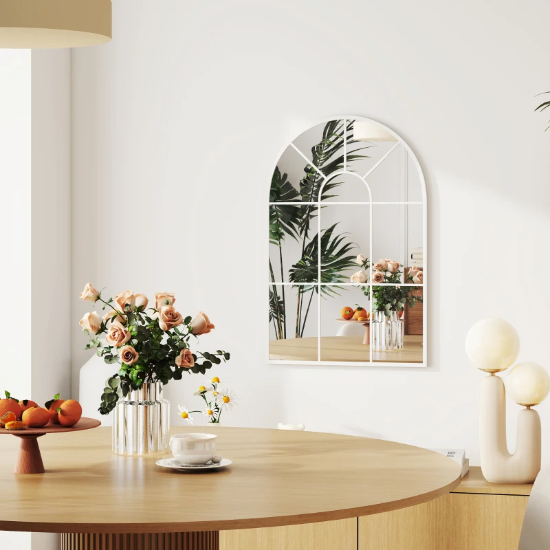 HOMCOM 90 X 61cm Arched Grid Mirror - White