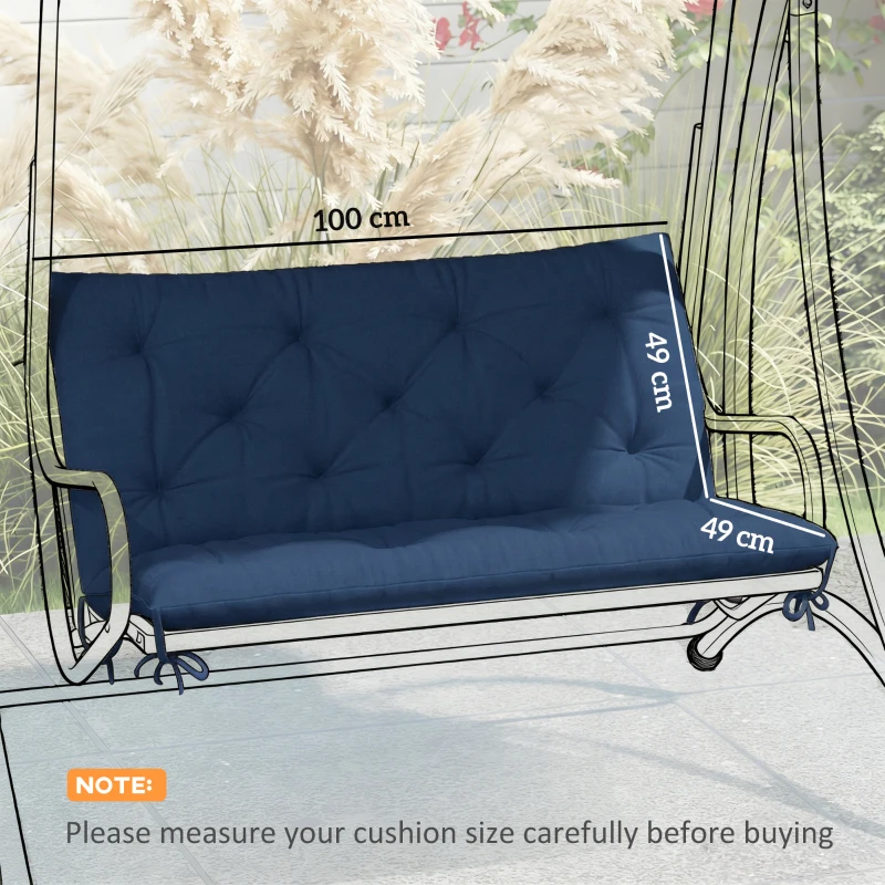 Outsunny 2 Seater Bench Pad, Garden Chair Cushion with Back and Ties for Indoor and Outdoor Use, 98 x 100 cm, Dark Blue