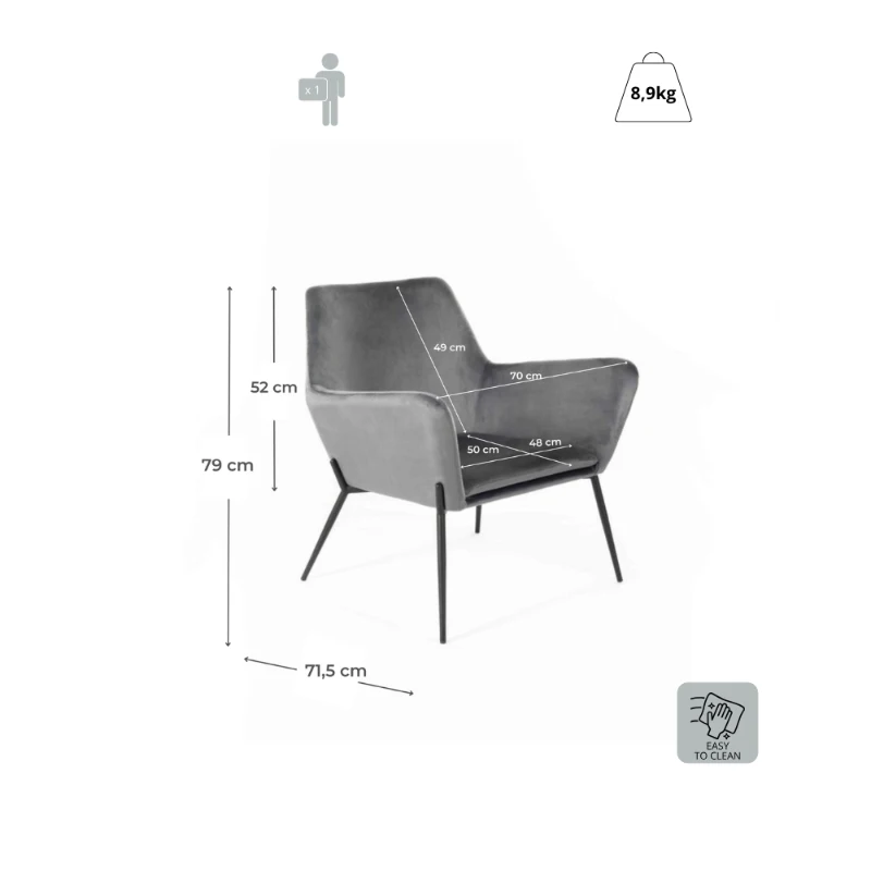 E-STYLO Poltrona moderna in velluto, ideale per arredare con eleganza soggiorni, salotti e zone living