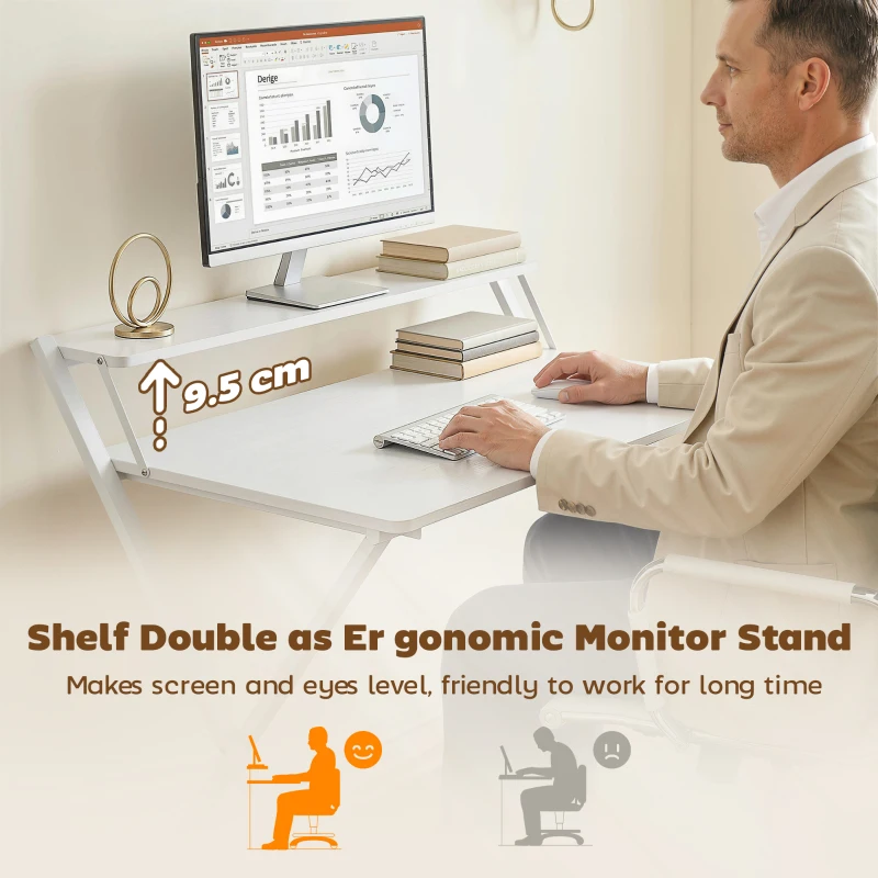 HOMCOM Compact Folding Desk for Small Spaces with Storage Shelf for Home Office, White