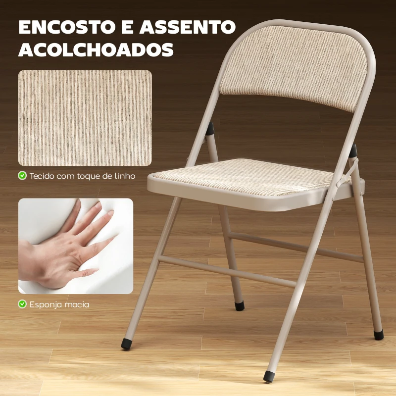 HOMCOM Conjunto de 2 Cadeiras Dobráveis com Encosto e Estrutura de Aço para Sala de Estar escritório Estúdio 45x46x78 cm Bege