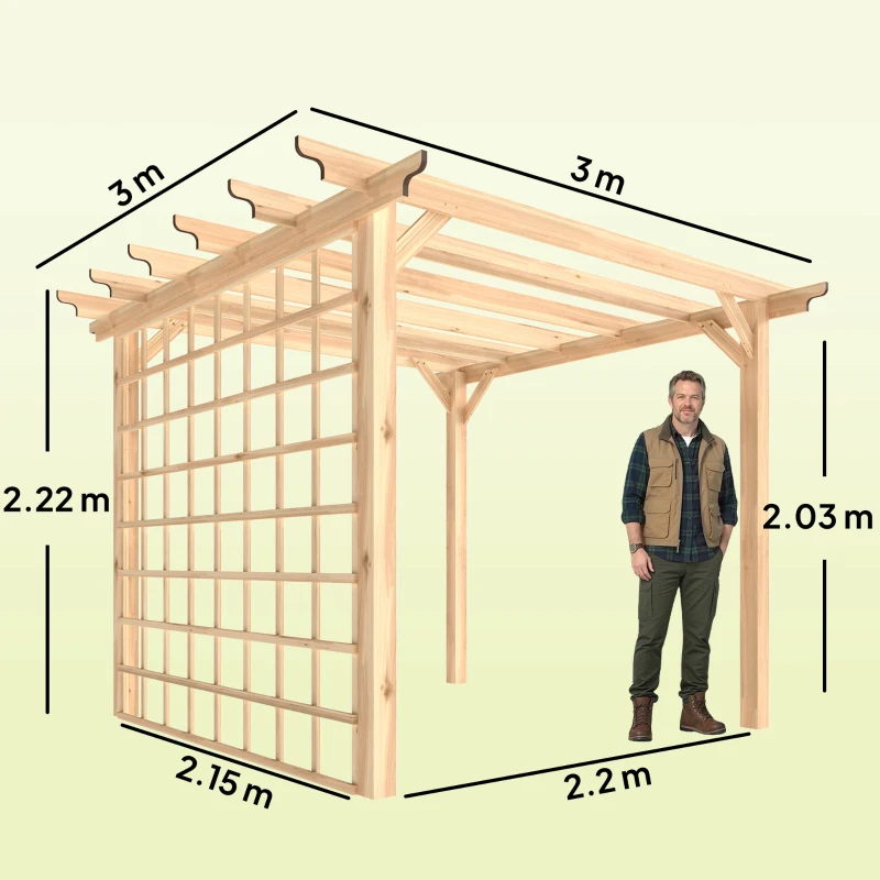Outsunny 3 x 3 m Wooden Pergola Kit, Garden Pergola Gazebo Arch with Trellis for Climbing Vines, Flowers, Nature Wood Finish