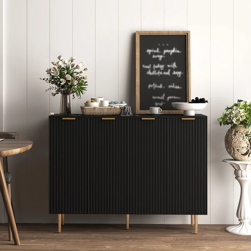HOMCOM Sideboard Buffet Cabinet, Modern Kitchen Storage Cabinet with 4 Doors and Adjustable Shelves Black