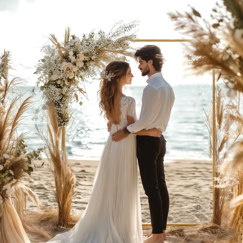 Outsunny Support d'arche de fond en métal doré pour mariage, 2 m, arche de jardin, mariage, arche de ballons floraux