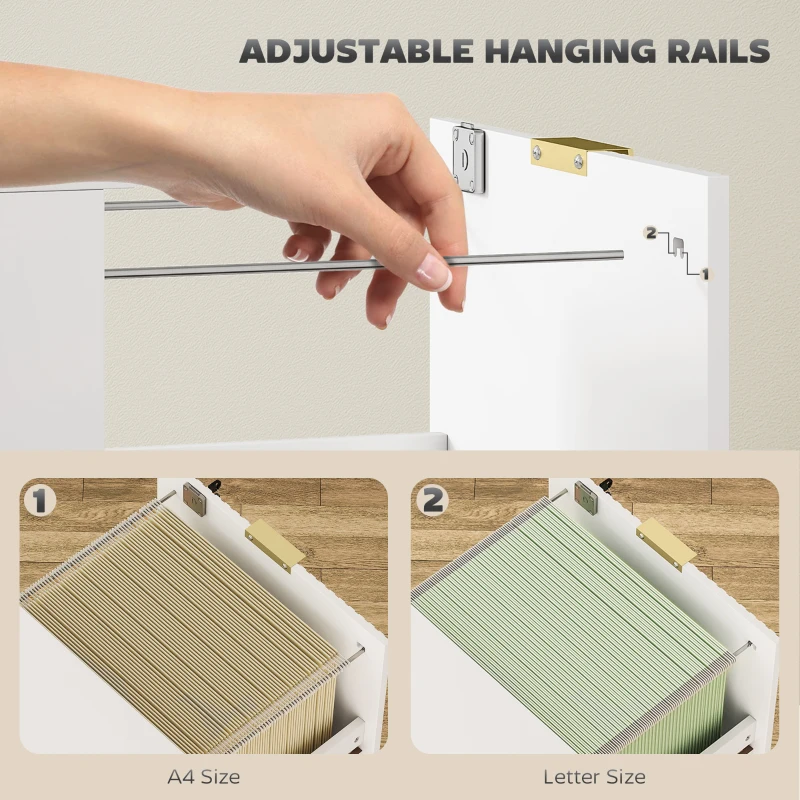 HOMCOM Filing Cabinet, Fluted Vertical File Cabinet with 2 Lockable Drawers and Hanging Rails, White