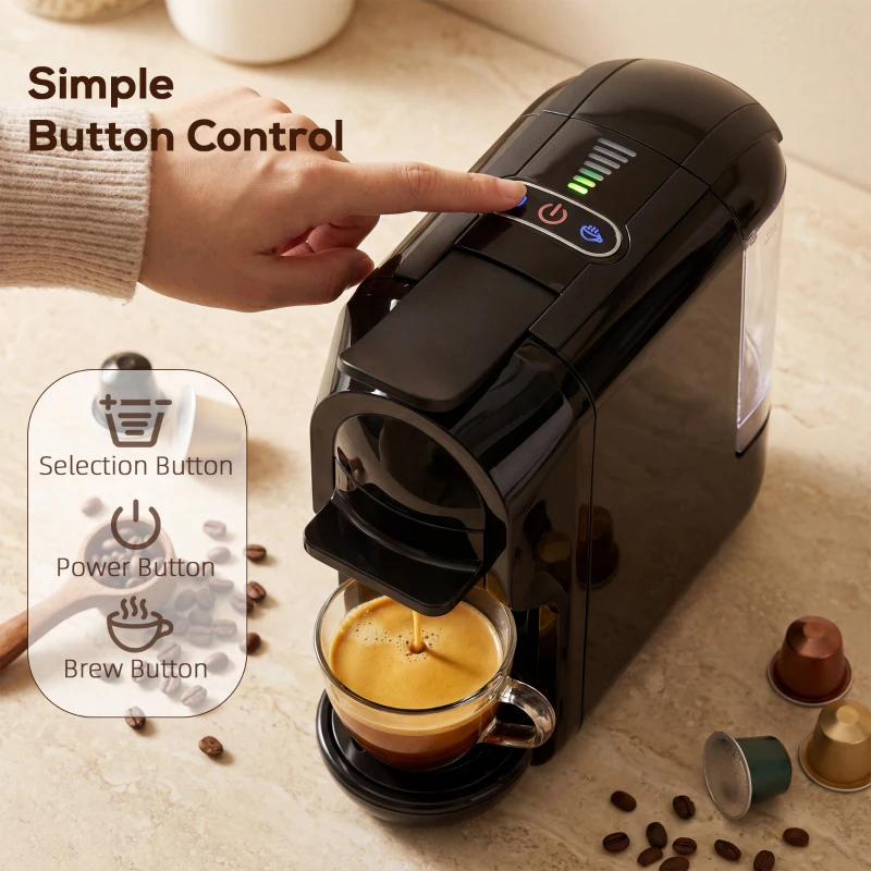 HOMCOM Pod Coffee Machine for Nespresso, Dolce Gusto Capsule & Ground Coffee, Small Semi Automatic Coffee Maker, 19 Bar, 0.6L