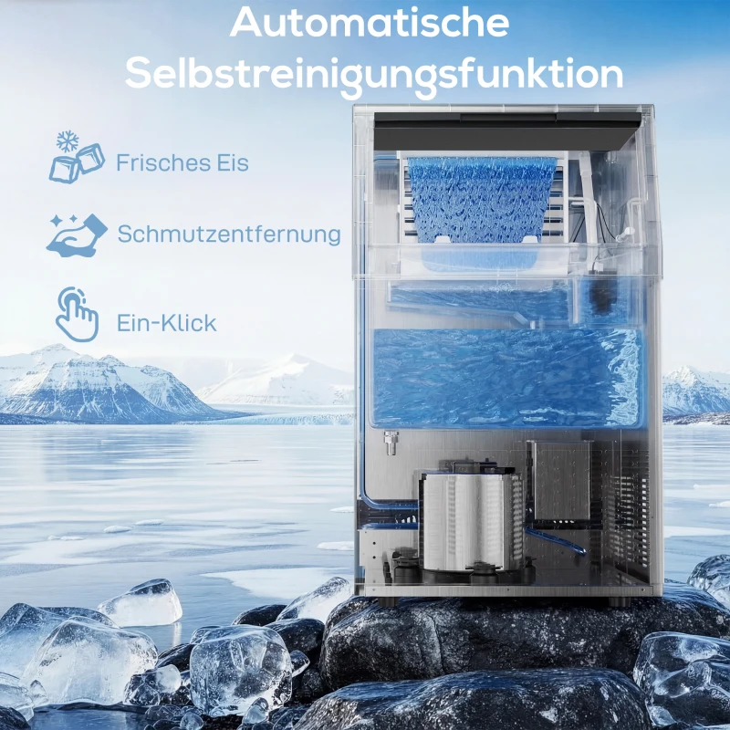 HOMCOM Gewerbliche Eismaschine, 36 kg/24 Std., Edelstahl, Unterbau oder freistehend, Silber