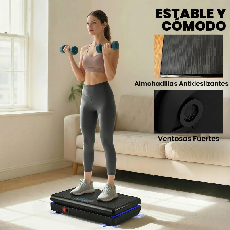 SPORTNOW Plataforma Vibratoria con 120 Velocidades 5 Programas Pantalla LED Luz Mando a Distancia 2 Bandas Elásticas Negro